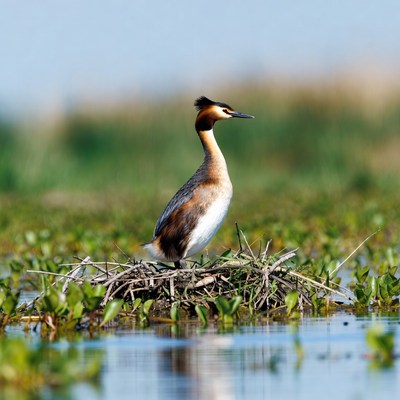 Grebe on nest in water