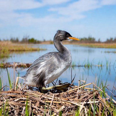 Gray Heron on Nest in Marsh