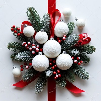 Christmas Wreath with White Baubles and Red Berries