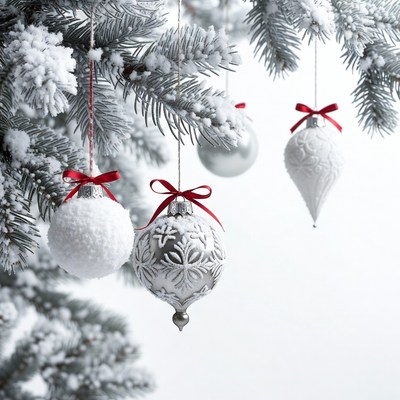 Snowy Christmas Tree with Ornaments