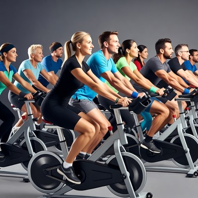 Group cycling indoor spin class
