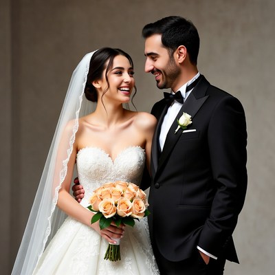 Bride and groom smiling together