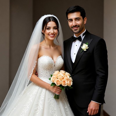 Bride and groom in wedding attire