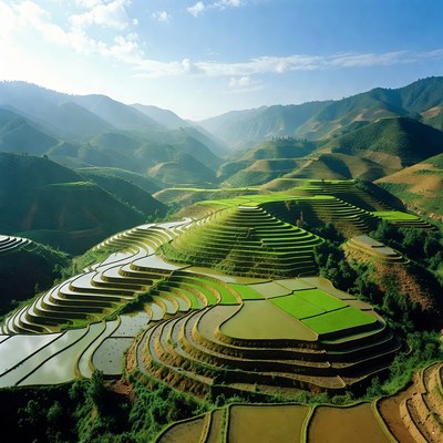Terraced Rice Fields in Mountains