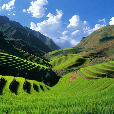 Terraced Rice Fields in Mountains