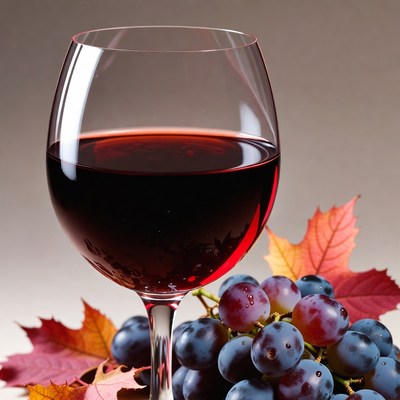 Red Wine Glass with Grapes