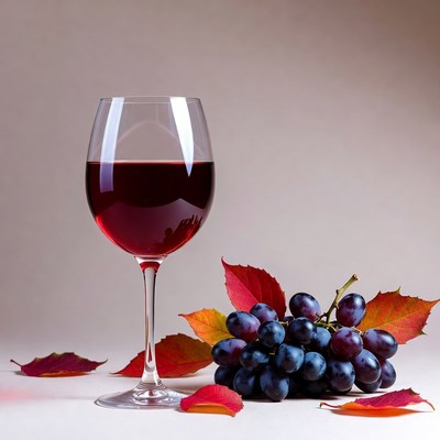 Red Wine Glass with Grapes