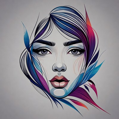 Abstract Woman Portrait with Colorful Hair