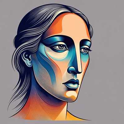 Stylized portrait of woman with blue hair