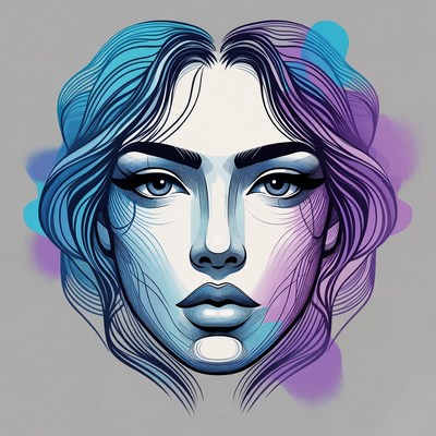 Blue Purple Haired Woman Portrait