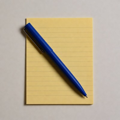 Blue Pen on Yellow Notepad
