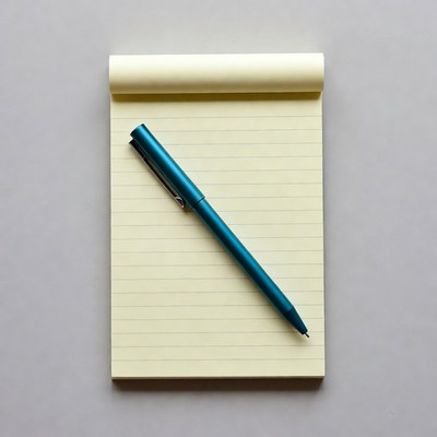 Yellow Notepad with Blue Pen