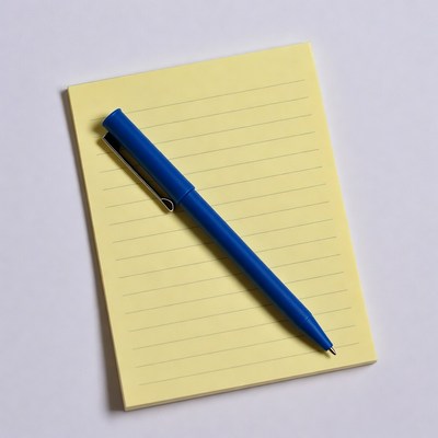 Blue pen on yellow notepad