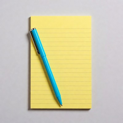 Blue Pen on Yellow Notepad