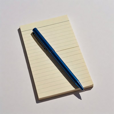 Blue Pen on Yellow Notepad