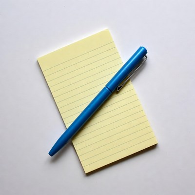 Blue Pen on Yellow Notepad