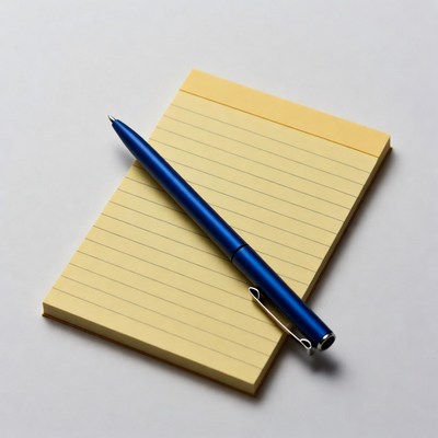 Blue Pen on Yellow Notepad