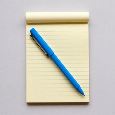 Blue Pen on Yellow Notepad
