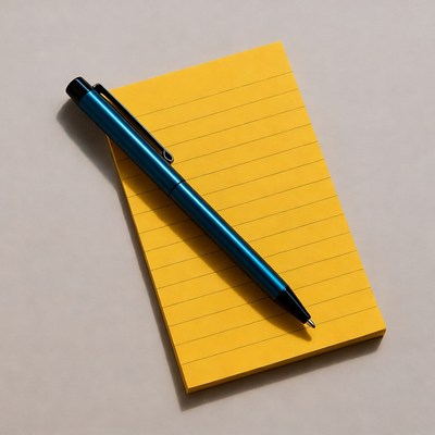 Blue Pen on Yellow Notepad