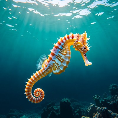 Colorful Seahorse Swimming Underwater