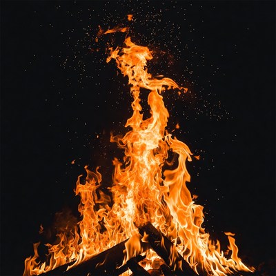 Blazing Bonfire Flames at Night