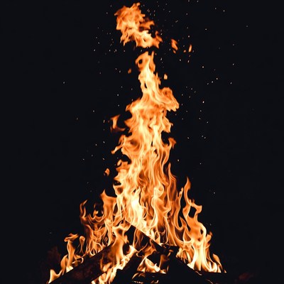 Blazing Bonfire Flames on Black Background