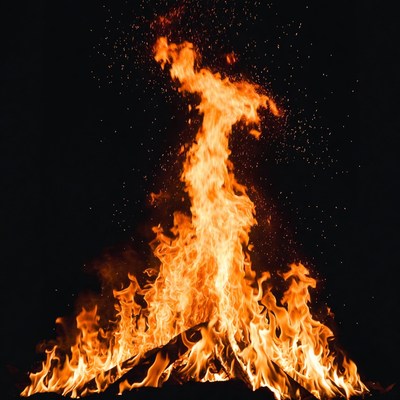 Blazing Bonfire Flames on Black Background