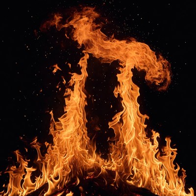 Blazing Fire Flames on Black Background