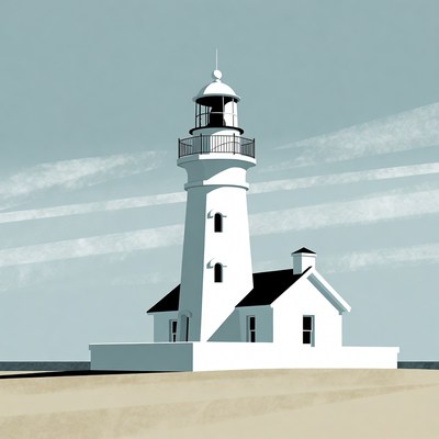White Lighthouse on Sandy Shore