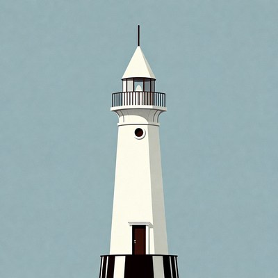 White lighthouse on blue background