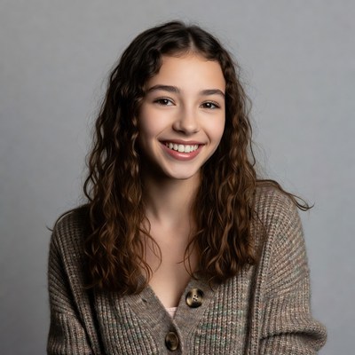Smiling young woman with curly hair