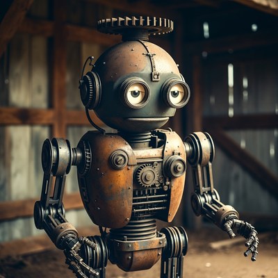 Steampunk Robot in Barn