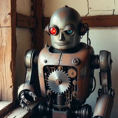 Steampunk Robot Sitting by Window