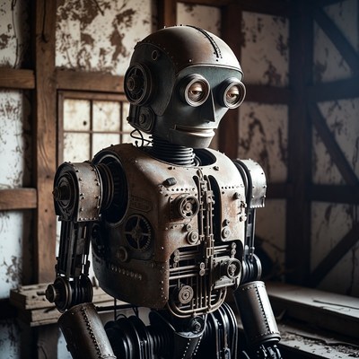 Steampunk Robot in Wooden Room