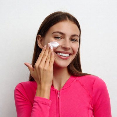 Woman applying white cream face