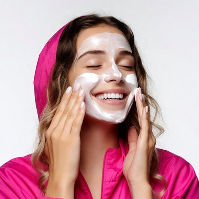 Woman applying white face cream