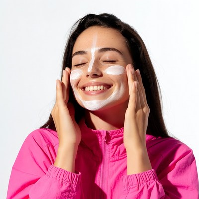 Woman applying white cream face
