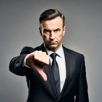 Man in suit giving thumbs down