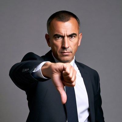 Man in suit giving thumbs down