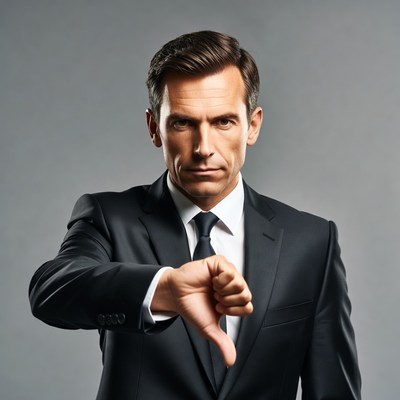 Man in suit giving thumbs down