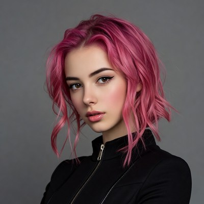 Woman with pink bob haircut