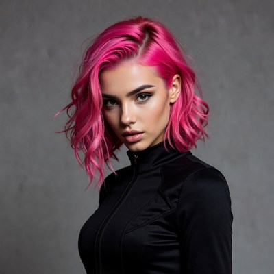 Woman with pink wavy hair