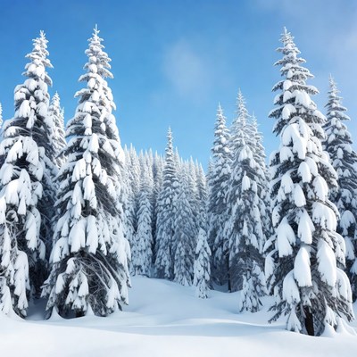 Snowy Pine Trees in Winter Forest