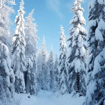 Snowy Pine Trees in Winter Forest