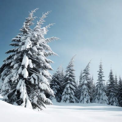 Snowy Pine Trees in Winter Landscape