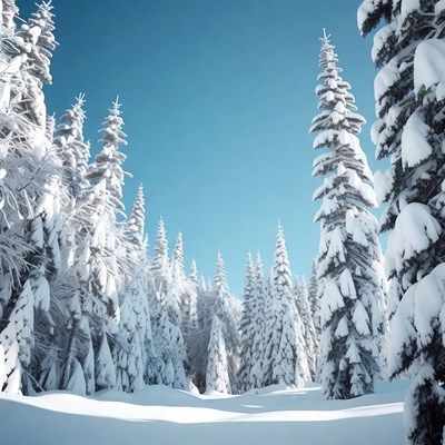 Snowy Pine Trees in Winter Forest