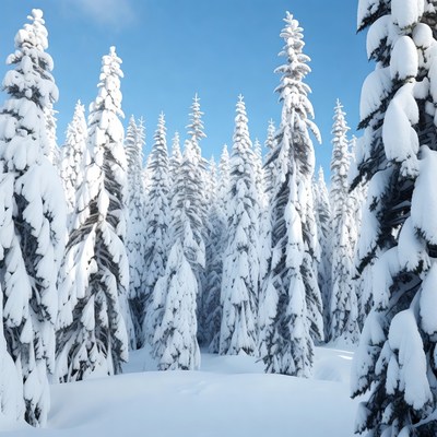Snowy Pine Forest in Winter