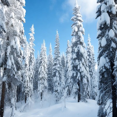 Snowy Pine Trees in Winter Forest
