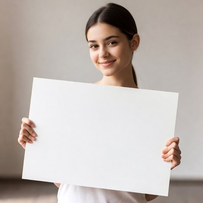Young woman holding blank sign