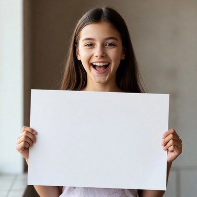 Happy girl holding blank sign